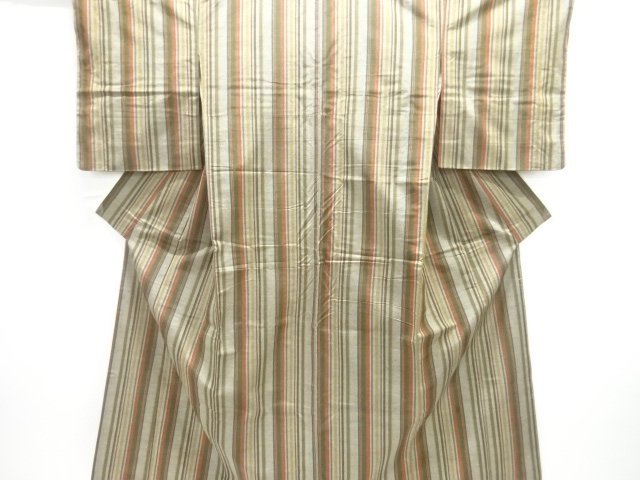 JAPANESE KIMONO / ANTIQUE KIMONO / SILK / TSUMUGI / WOVEN STRIPE